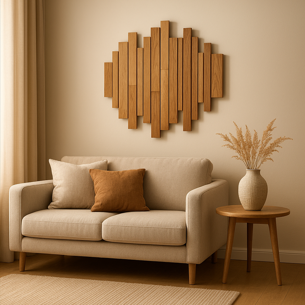 Décoration murale en bois naturel pour un intérieur chaleureux et contemporain