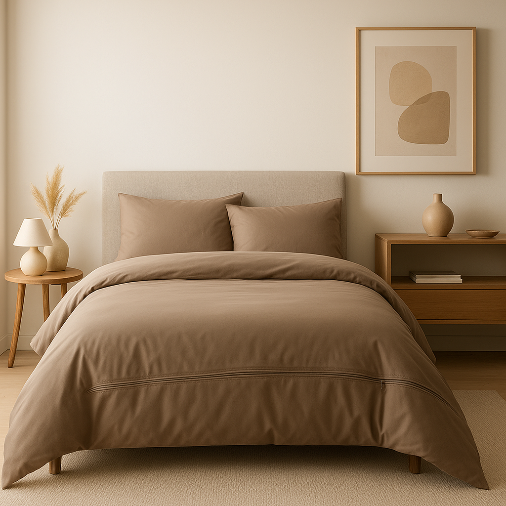 Housse de couette avec fermeture éclair pratique, pour un lit fait rapidement et élégant.