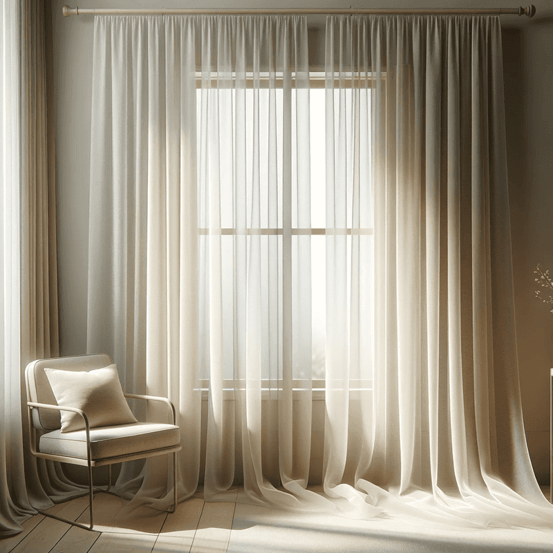 Un voilage beige léger et aérien, idéal pour tamiser la lumière et apporter une touche de douceur à votre intérieur.