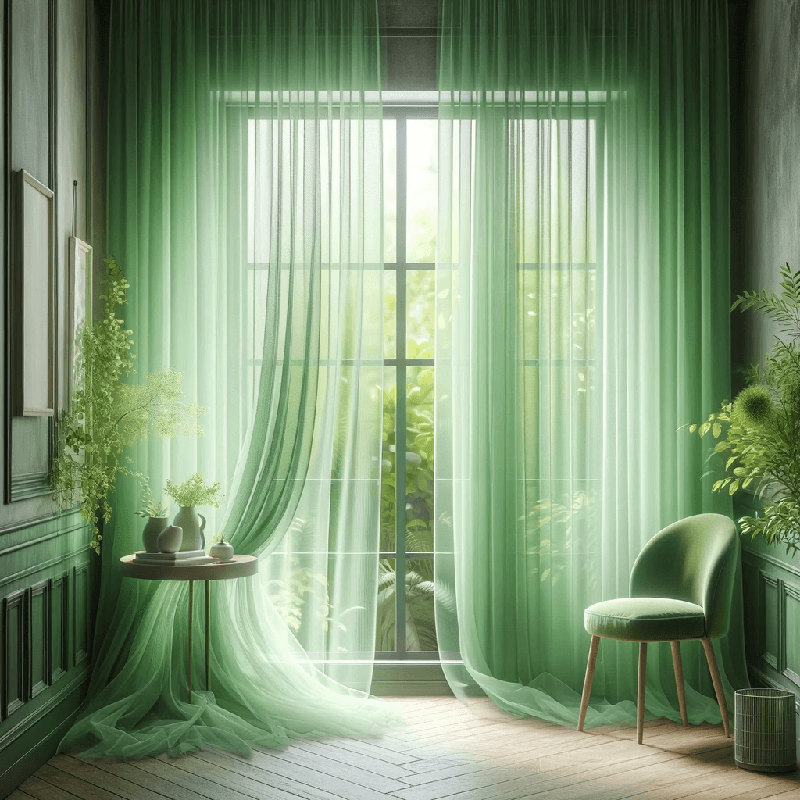 Un voilage vert, léger et transparent, apportant une touche de fraîcheur et de nature à votre intérieur.
