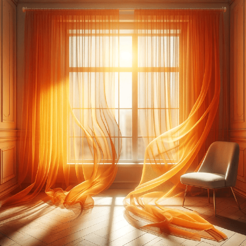 Un voilage orange lumineux, léger et aérien, idéal pour apporter une touche de chaleur et de modernité à votre intérieur.