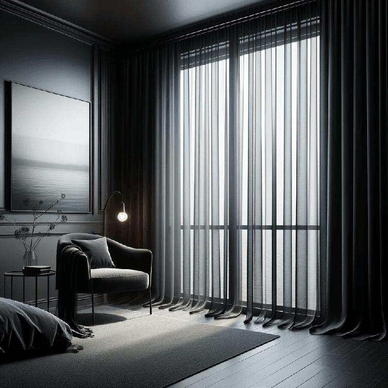 Un voilage noir élégant et sobre, idéal pour apporter une touche de modernité et de mystère à votre intérieur.