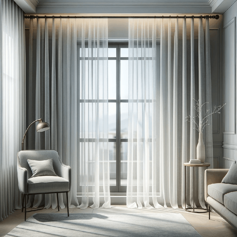 Voilage en polyester léger, transparent et résistant, idéal pour tamiser la lumière et apporter une touche d'intimité à votre intérieur.