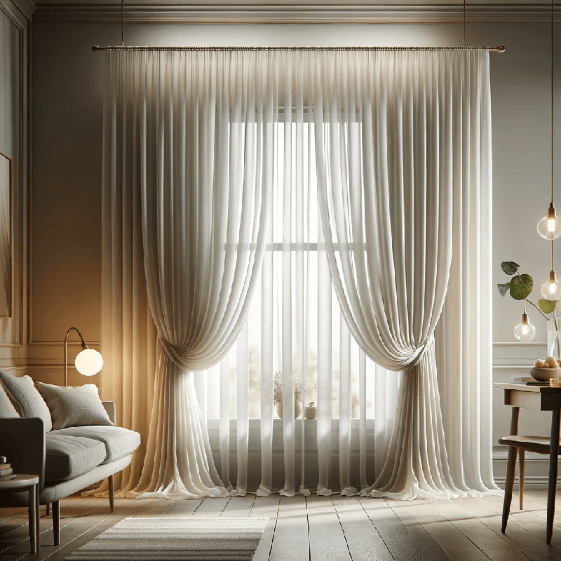 Voilage léger avec finition galon froncé pour une décoration élégante et raffinée.
