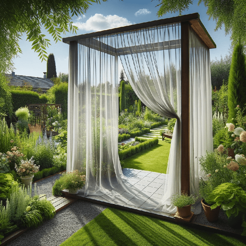 Voilage aérien pour jardin, délicat et léger, apportant une touche de douceur et de poésie à votre espace extérieur.