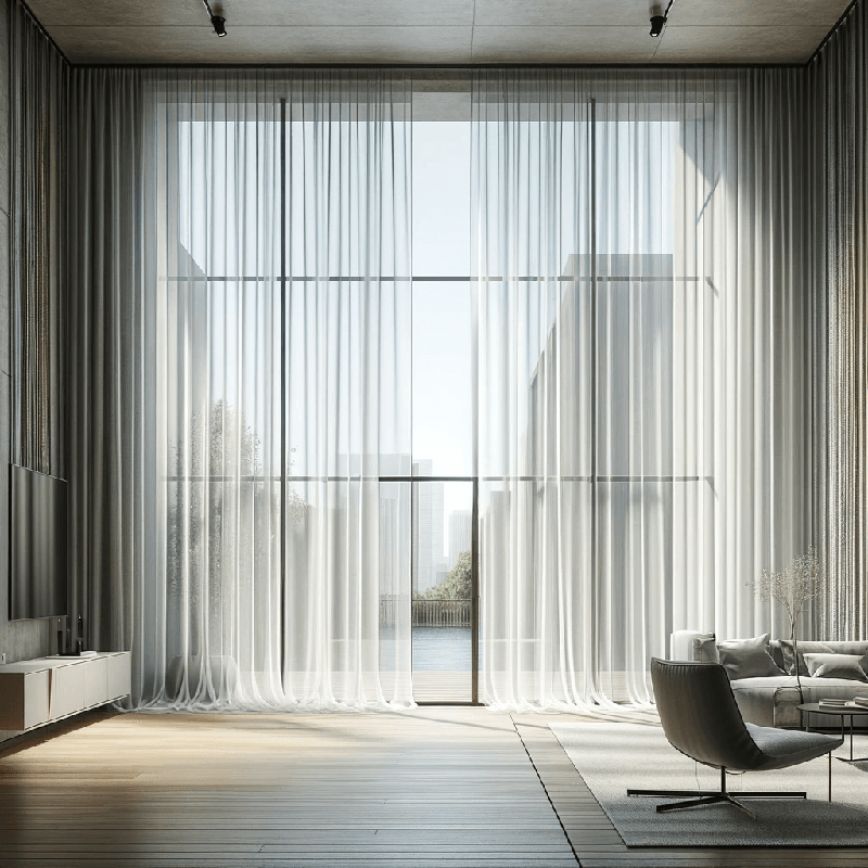 Voilage Grande Largeur : tissu léger et transparent, idéal pour habiller de larges fenêtres avec élégance et discrétion.