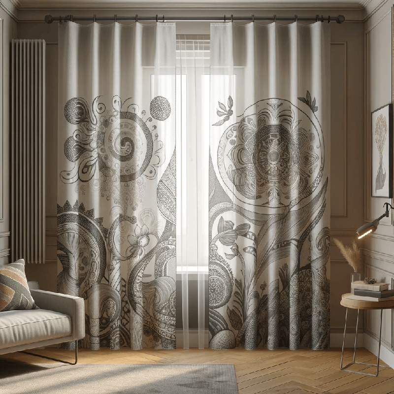 Voilage Motif : Un rideau léger et élégant, orné d'un motif délicat qui apporte une touche de charme à votre intérieur.