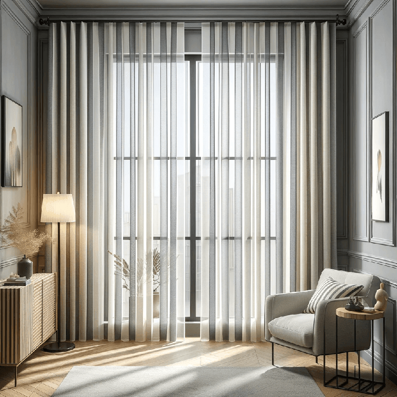 Des rayures verticales élégantes pour un voilage raffiné et moderne, idéal pour apporter une touche de style à votre intérieur.