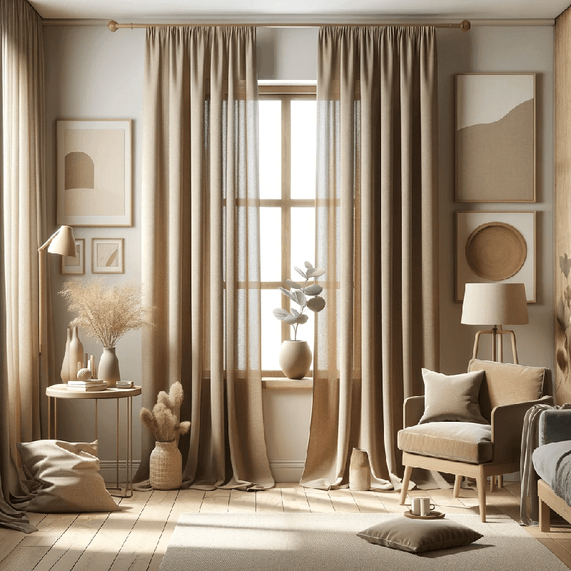 Un rideau marron clair, doux et chaleureux, apportant une touche naturelle et élégante à votre intérieur.