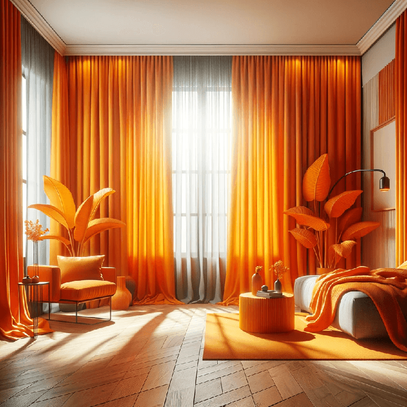 Un rideau orange lumineux, apportant chaleur et dynamisme à votre espace.