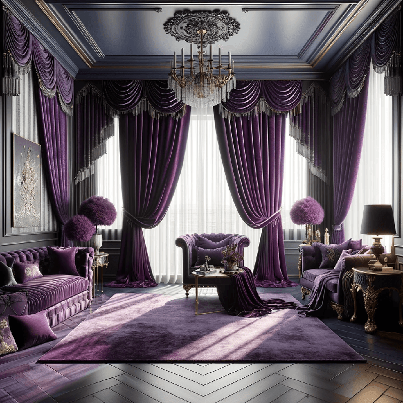 Élégant rideau violet, apportant une touche de couleur profonde et mystérieuse à votre intérieur, idéal pour créer une ambiance chaleureuse.