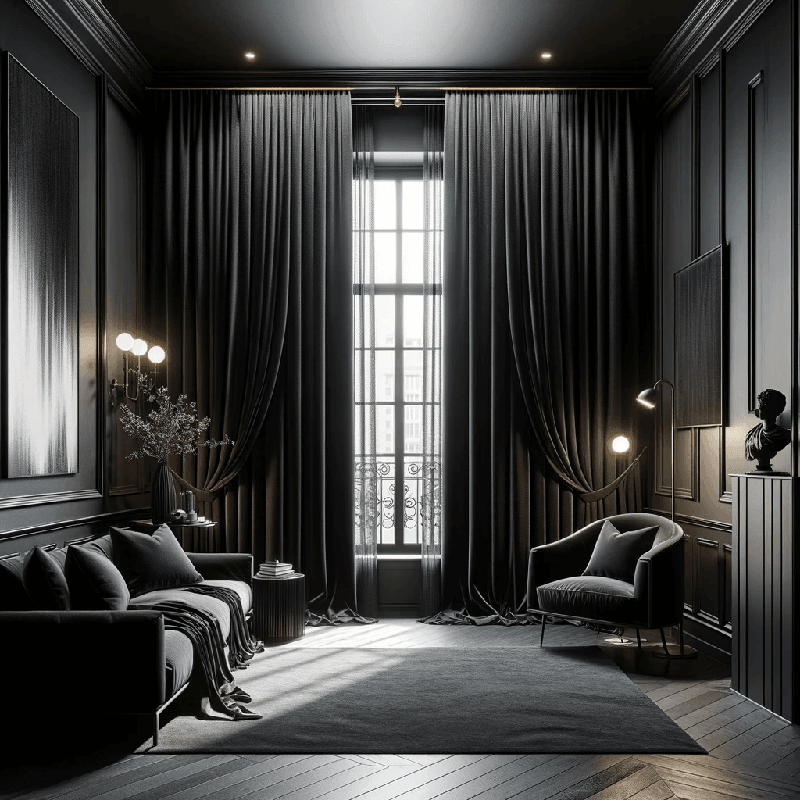 Un rideau noir sobre et élégant, idéal pour apporter une touche de modernité et d'intimité à votre intérieur.