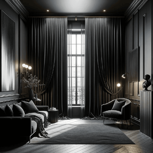 Un rideau noir sobre et élégant, idéal pour apporter une touche de modernité et d'intimité à votre intérieur.