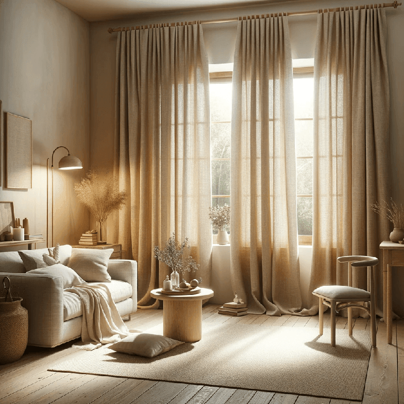 Un rideau beige en lin, naturel et élégant, apportant une touche chaleureuse et authentique à votre intérieur.