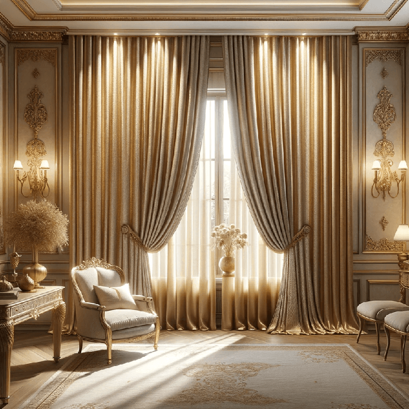 Un rideau beige doré, élégant et lumineux, apportant une touche de raffinement et de chaleur à votre intérieur.