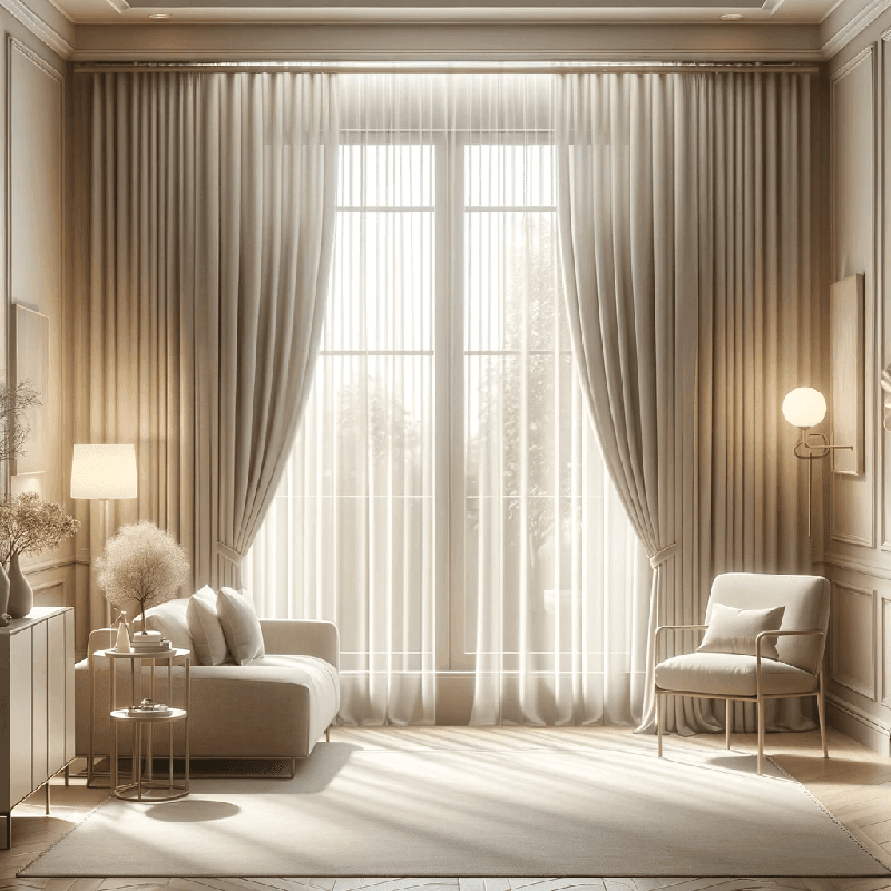Un rideau beige clair, doux et lumineux, apportant une touche de chaleur et d'élégance à votre intérieur.