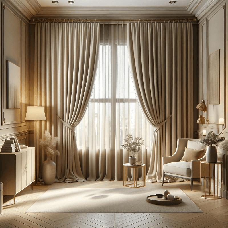 Un rideau beige au tissage délicat, apportant une touche chaleureuse et élégante à votre intérieur.