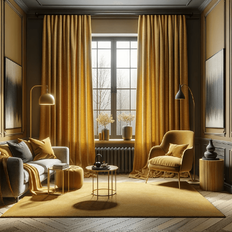 Un rideau jaune moutarde, lumineux et chaleureux, apportant une touche de modernité et d'élégance à votre intérieur.