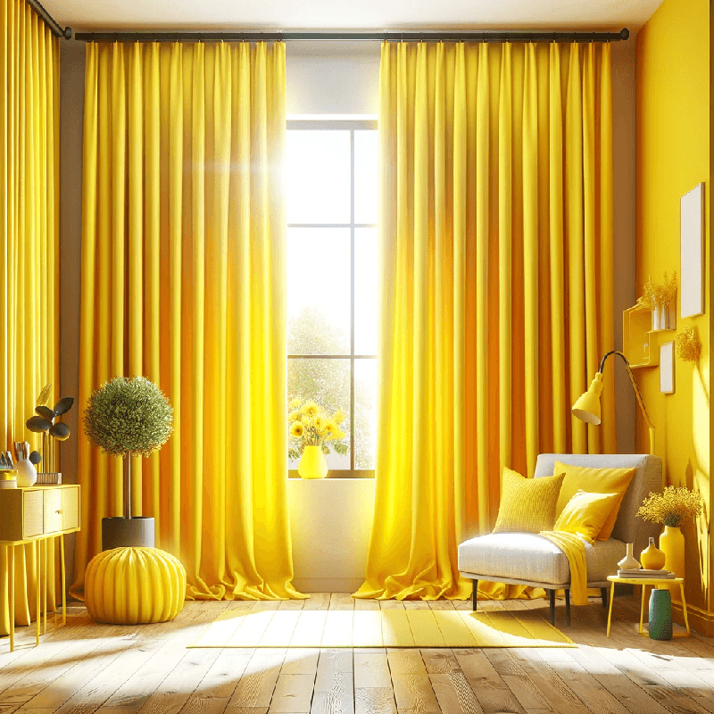 Un rideau jaune lumineux, apportant une touche de chaleur et de gaieté à votre espace, idéal pour illuminer votre intérieur.
