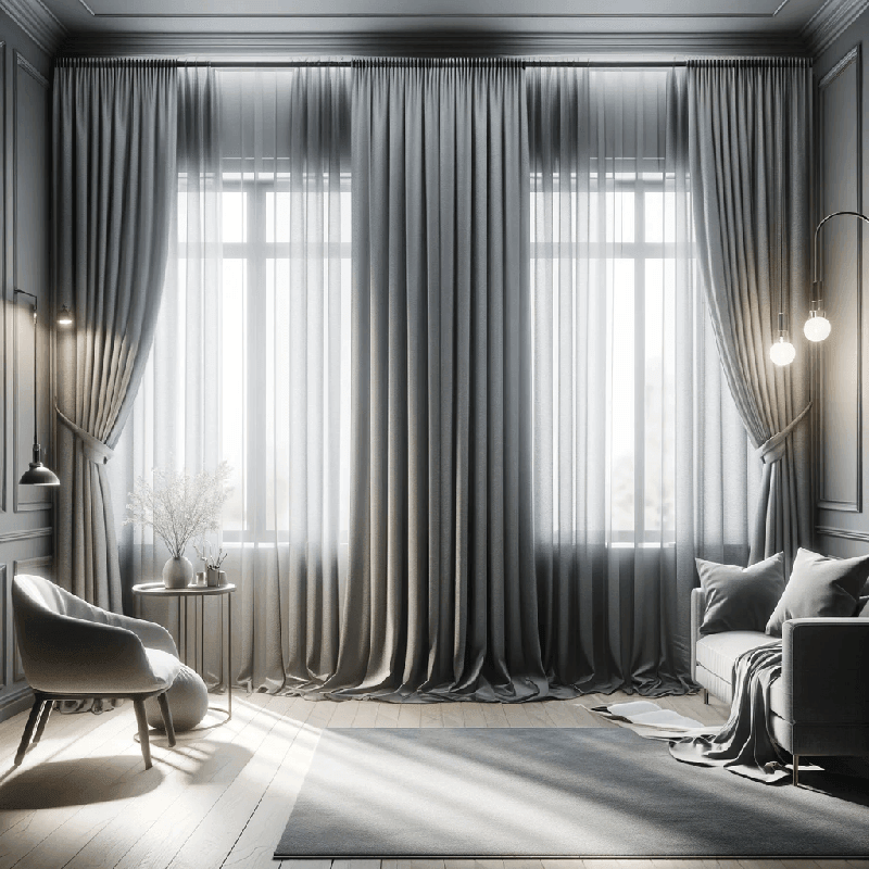 Des rideaux gris argentés, élégants et modernes, apportant une touche sophistiquée à votre intérieur.