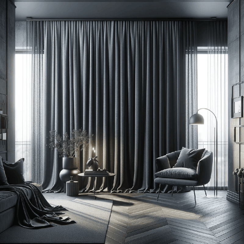 Un rideau gris foncé au tombé élégant, idéal pour créer une ambiance sobre et moderne dans votre intérieur.