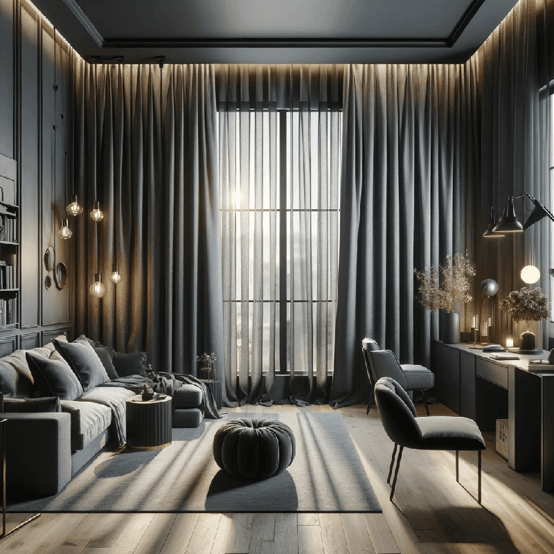 Un rideau gris anthracite au tombé élégant, idéal pour apporter une touche moderne et sophistiquée à votre intérieur.