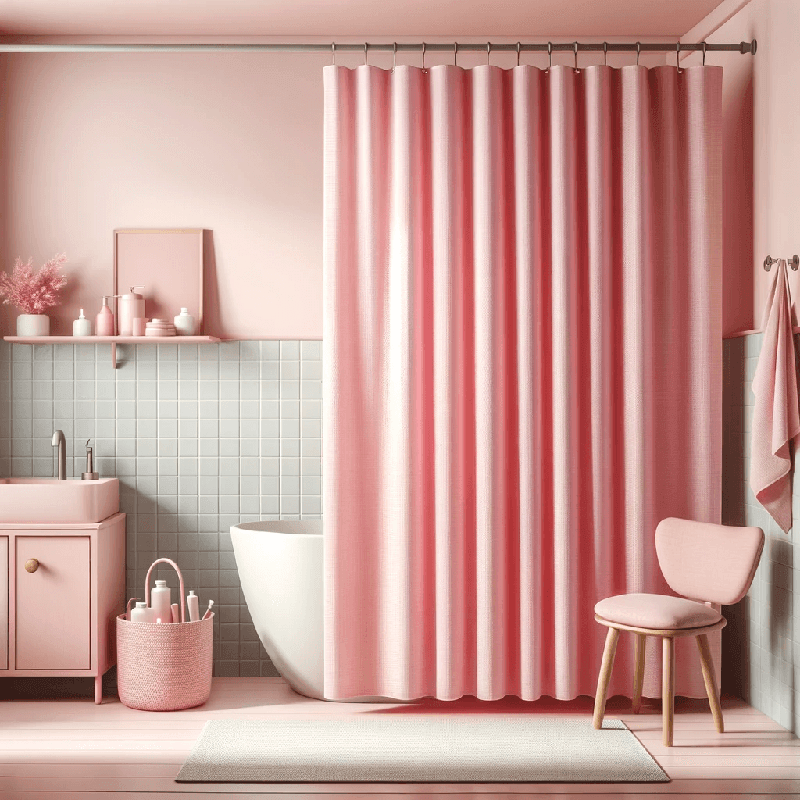 Un rideau de douche rose apportant une touche de douceur et de fraîcheur à votre salle de bain.