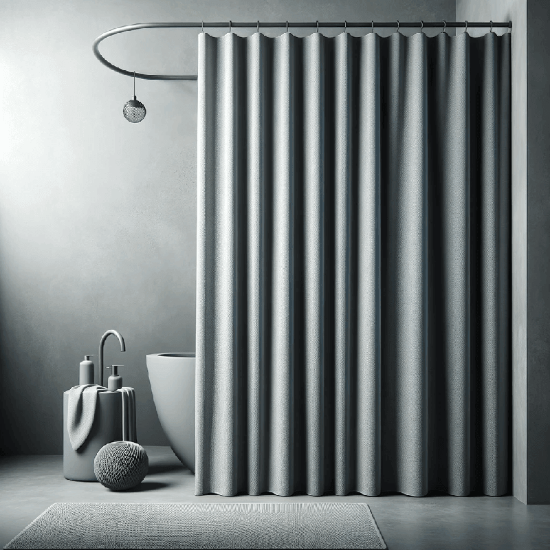 Un rideau de douche gris sobre et élégant, idéal pour apporter une touche moderne à votre salle de bain.