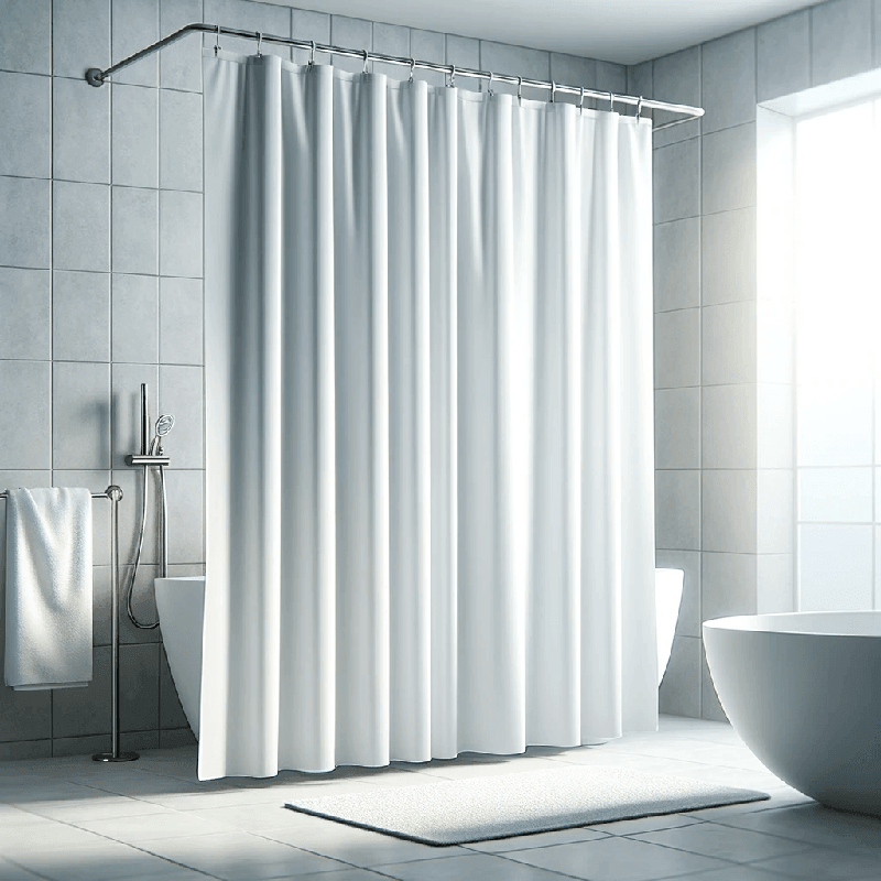 Un rideau de douche blanc épuré, idéal pour apporter une touche de fraîcheur et de luminosité à votre salle de bain.