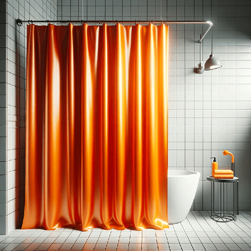 Un rideau de douche orange vif, apportant une touche de couleur et de dynamisme à votre salle de bain.