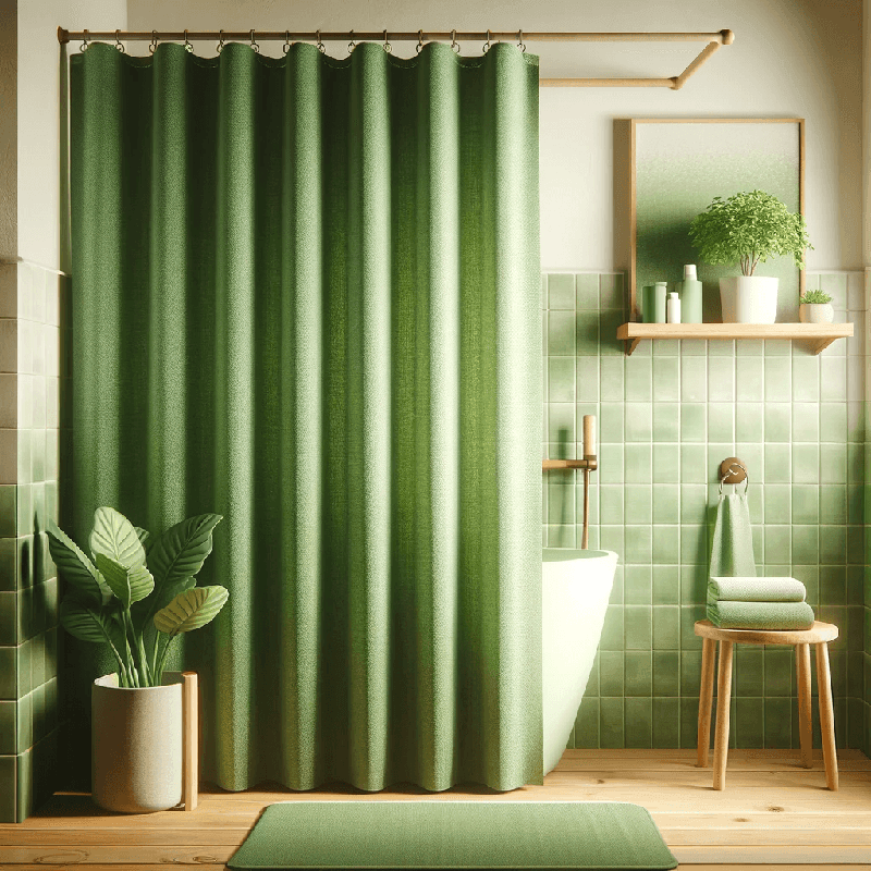 Un rideau de douche vert, apportant une touche de fraîcheur et de nature à votre salle de bain, avec un design simple et élégant.