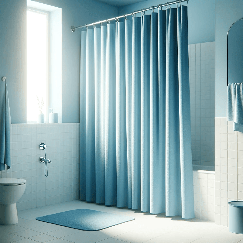 Un rideau de douche bleu, simple et élégant, apportant une touche de fraîcheur et de modernité à votre salle de bain.