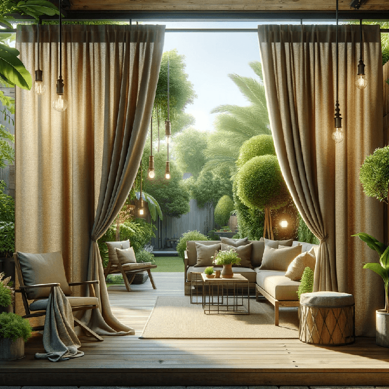 Un rideau extérieur aux couleurs vives, résistant aux intempéries, idéal pour apporter une touche de style et de protection à votre espace extérieur.