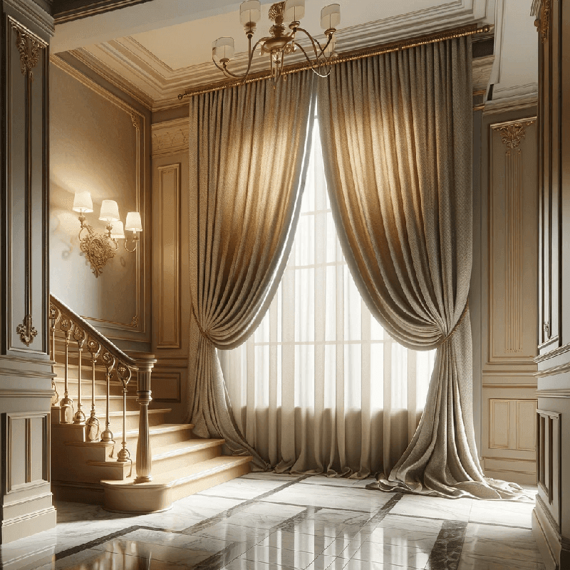 Un rideau original pour habiller avec style un escalier, apportant une touche décorative unique à votre intérieur.