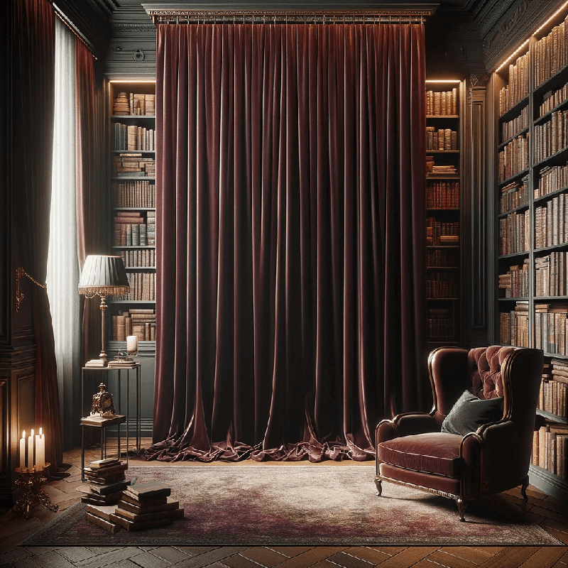 Un rideau imprimé de motifs de livres anciens, idéal pour séparer un espace tout en apportant une touche culturelle et chaleureuse.