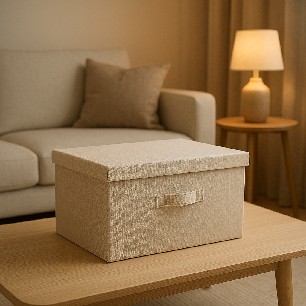 Boîte de rangement avec couvercle pour un intérieur ordonné et esthétique.