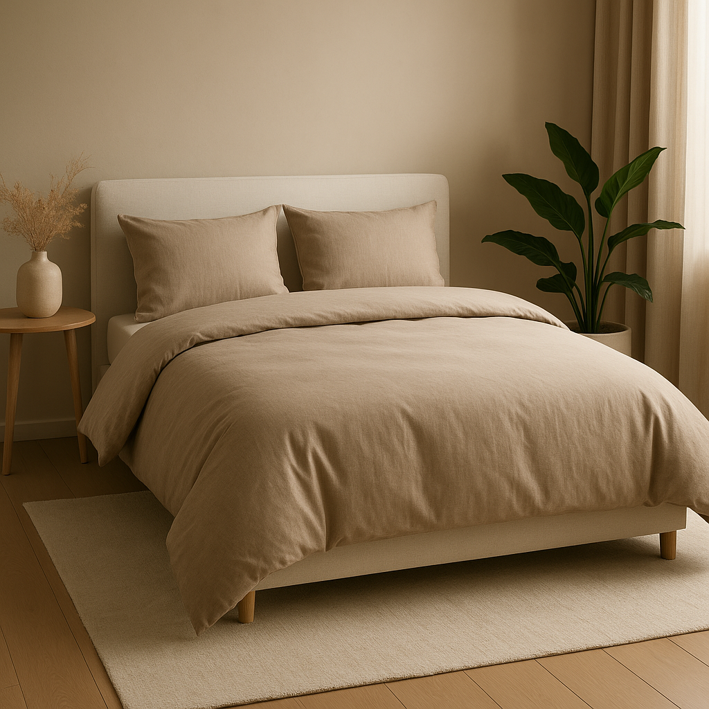 Housse de couette 140x190 en lin, motif naturel pour une chambre paisible et elegante.