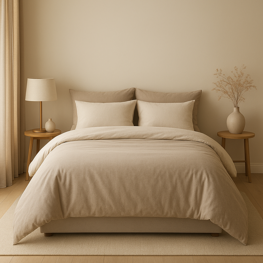 Parure de lit 2 personnes en coton percale, design élégant pour une chambre à coucher confortable.