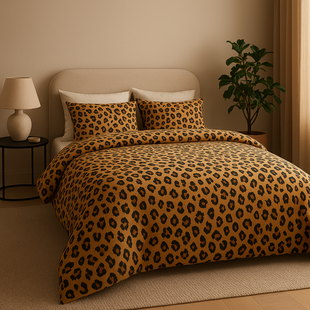 Parure de lit léopard élégante pour une déco chambre sauvage et raffinée