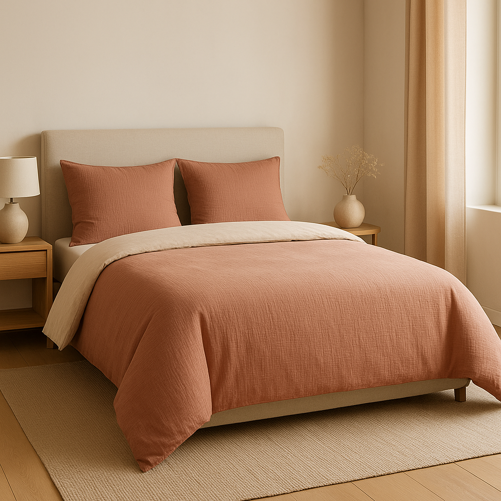 Parure de lit 240 x 220 en lin ou coton, élégante et apaisante pour votre chambre à coucher.