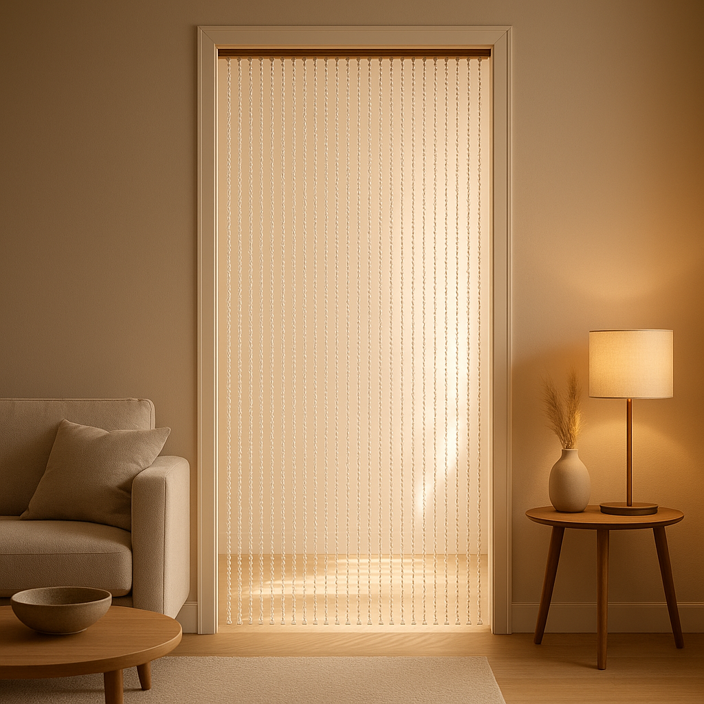 Rideau de perles pour porte, décoration bohème et séparateur d'espace intérieur élégant.
