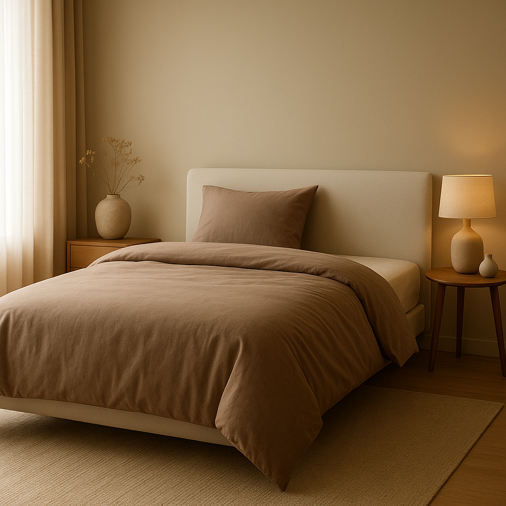 Parure de lit 1 personne en coton percale, design épuré pour une chambre moderne et confortable.