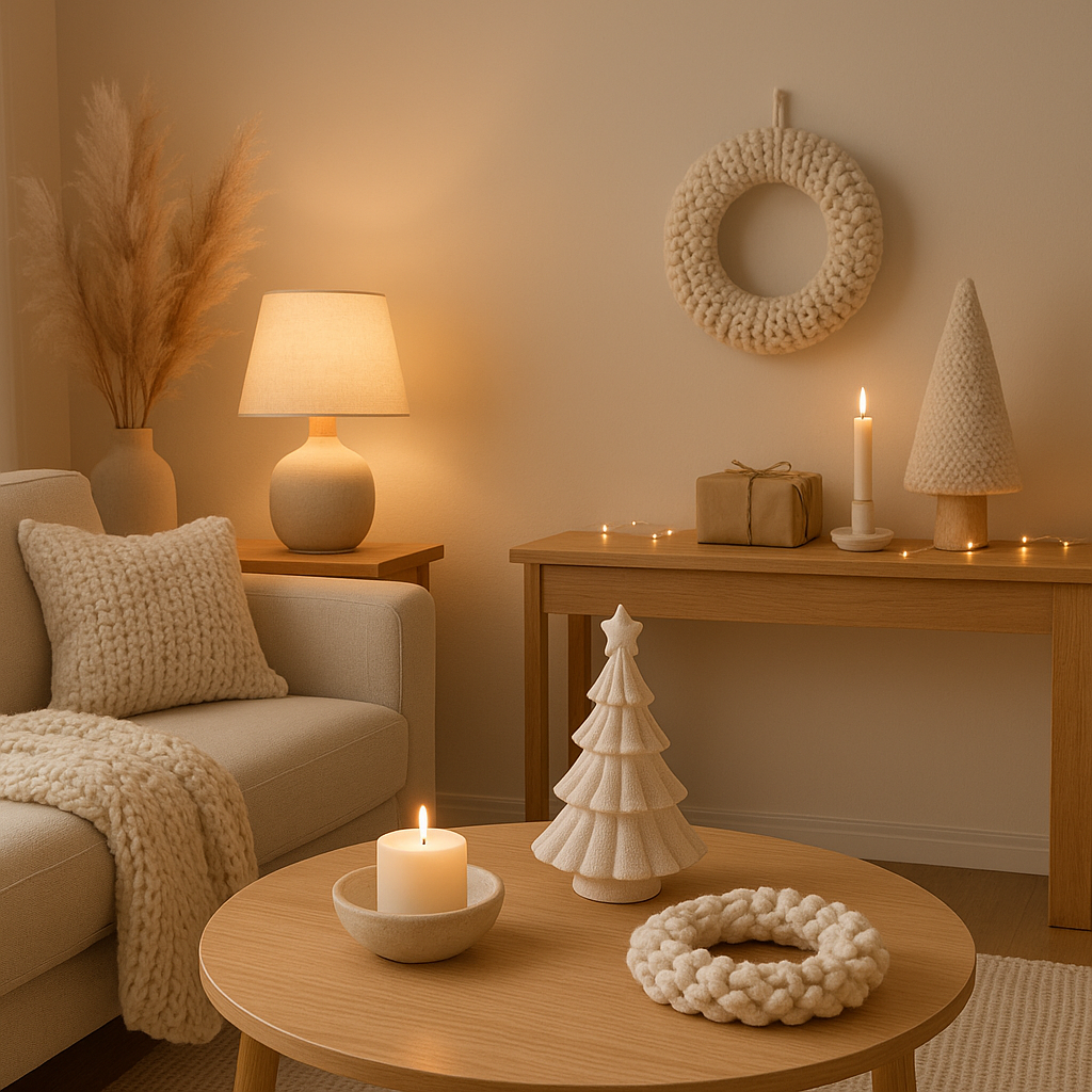 Décoration de Noël fait main : guirlande artisanale et boules en bois naturel