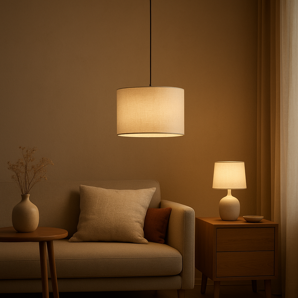 Suspension lumineuse pour chambre à coucher, design moderne et éclairage doux pour une ambiance apaisante.