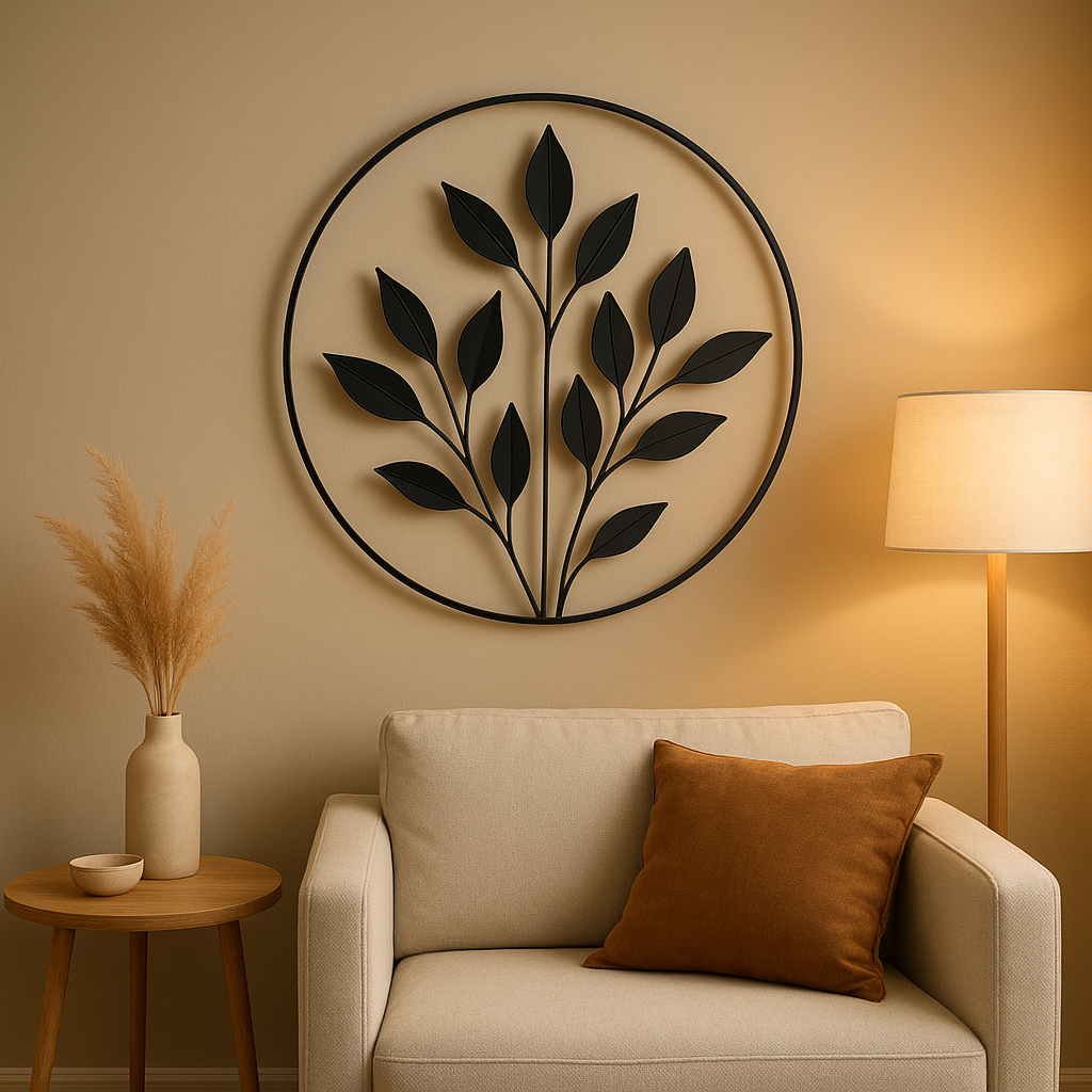 Décoration murale métal noir moderne pour un intérieur design et épuré.