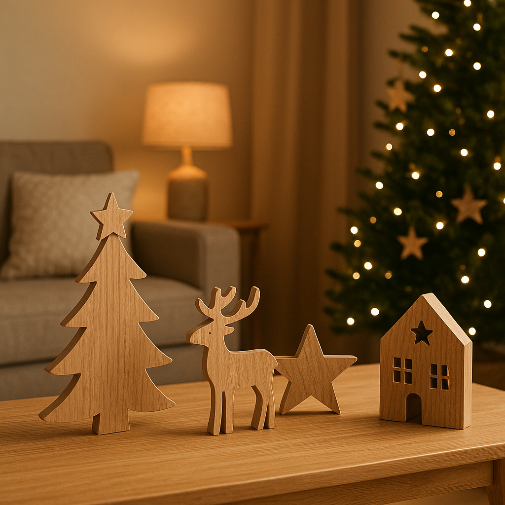 Décoration de Noël en bois artisanal, boules et sujets peints à la main pour sapin