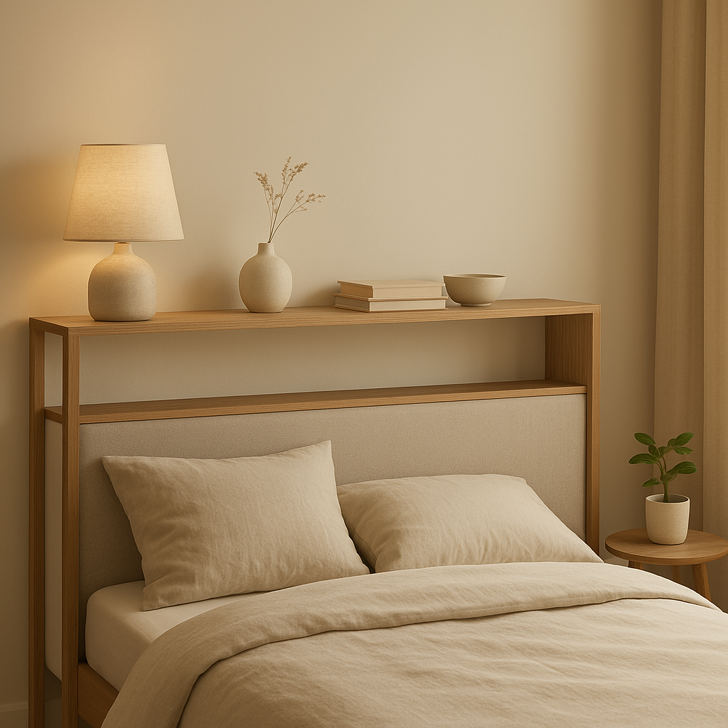 Étagère tête de lit murale en bois pour un rangement design et pratique