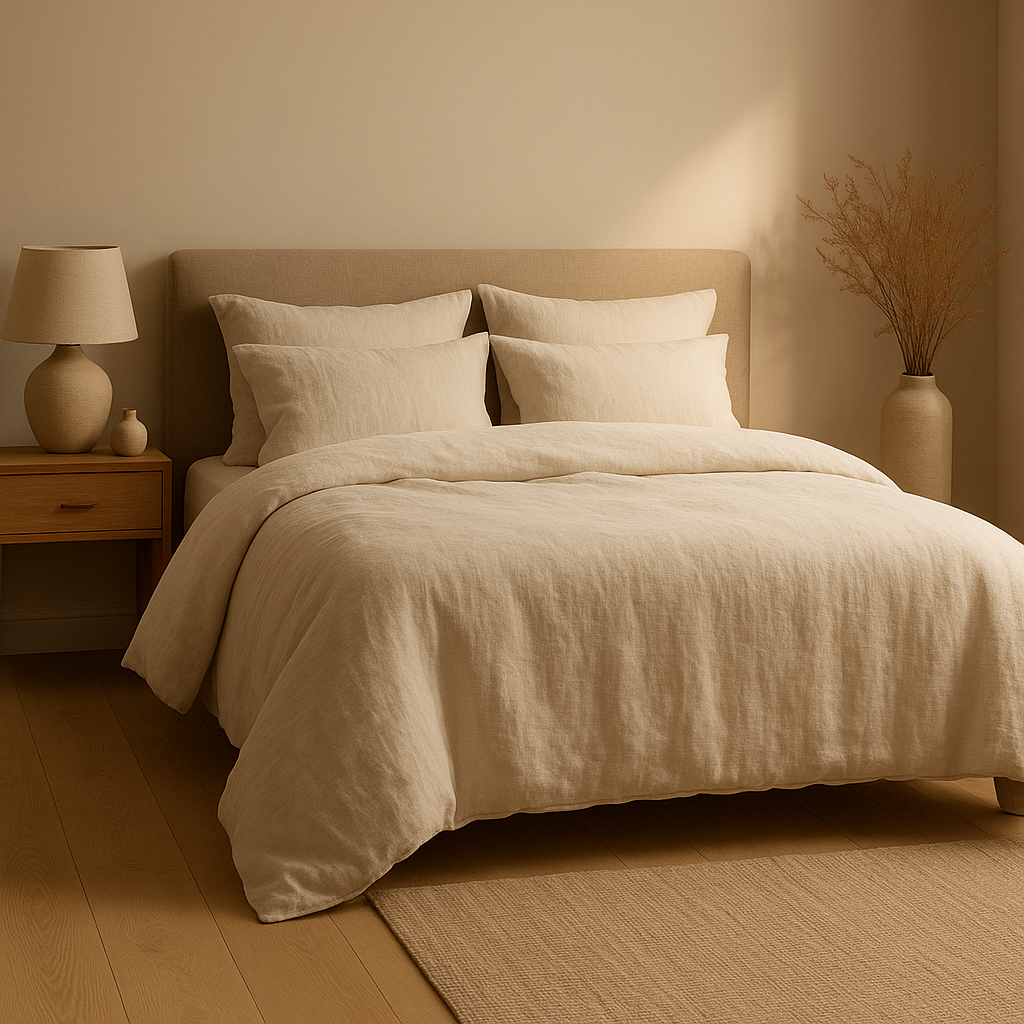 Parure de lit en lin naturel, élégante et respirante pour une chambre zen