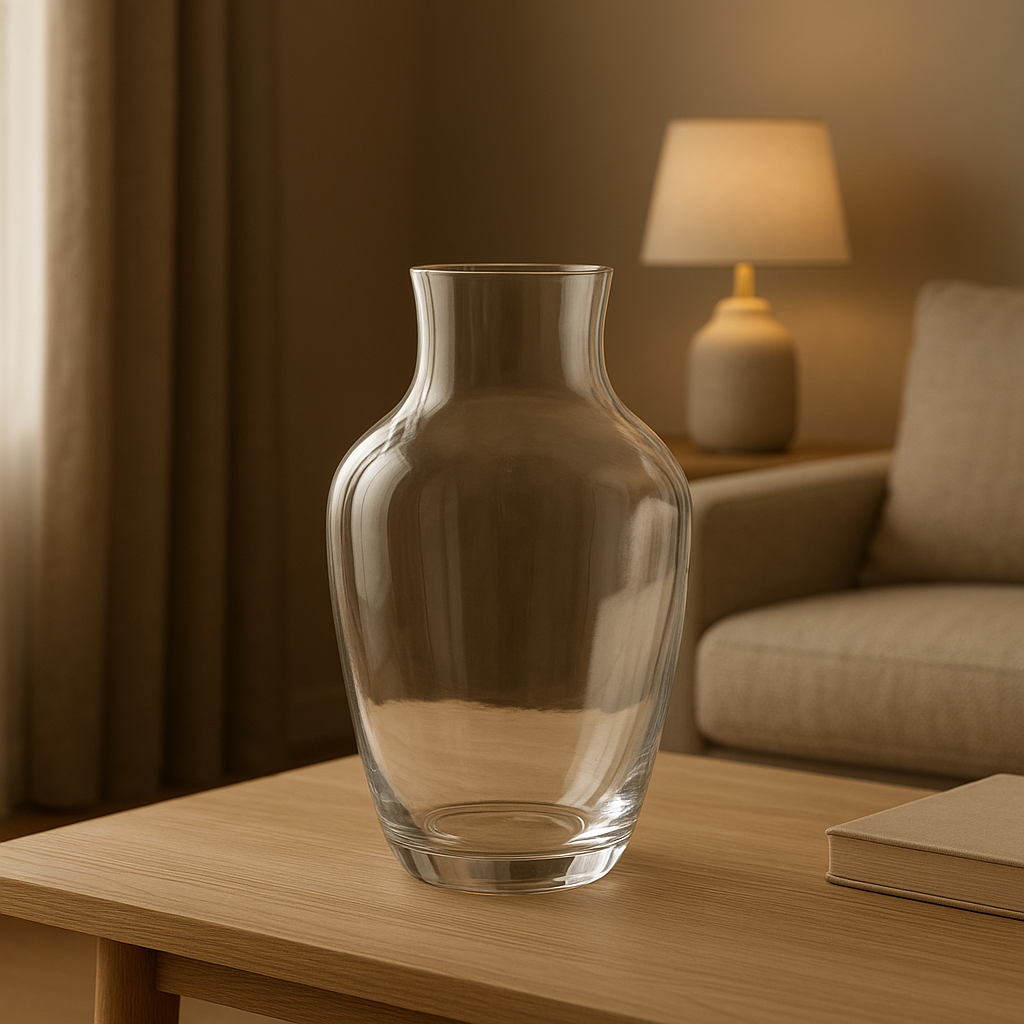 Vase en verre soufflé main, pièce unique décorative pour un intérieur élégant et lumineux.