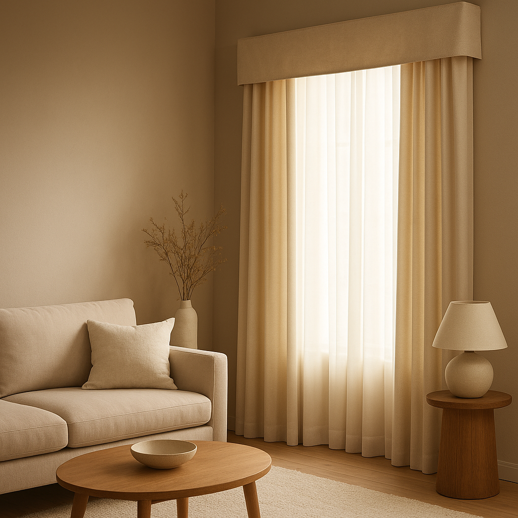 Cantonnière sur mesure pour fenêtre avec tissu premium et finitions élégantes